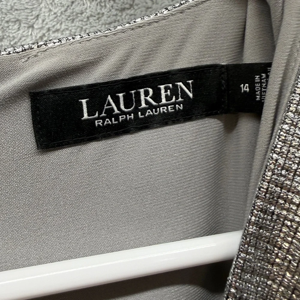 Ralph Lauren Dress Size 14 Shimmering Silver Long Sleeve Black Label